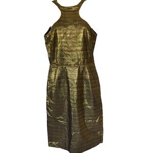 David Peck Antonia Silk Halter Dress - Gold/Black - 8